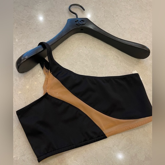 Norma Kamali Snake Mesh One Shoulder In Black / Nude Bikini Top Size M - Picture 6 of 12